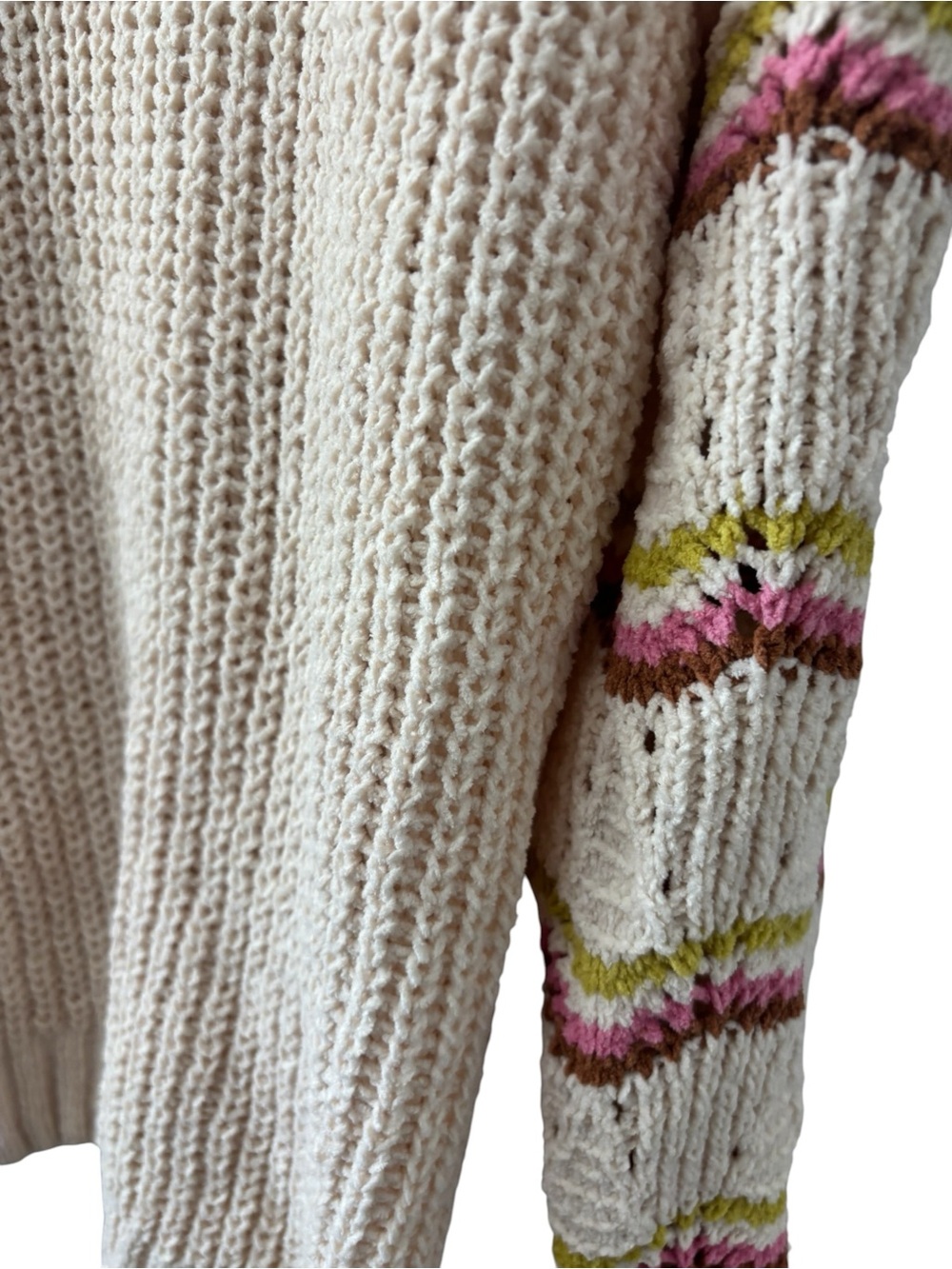 Francescas V-Neck Sweater Striped‎ Size Large NWT Chunky Open Knit Soft Sweater - Picture 5 of 7